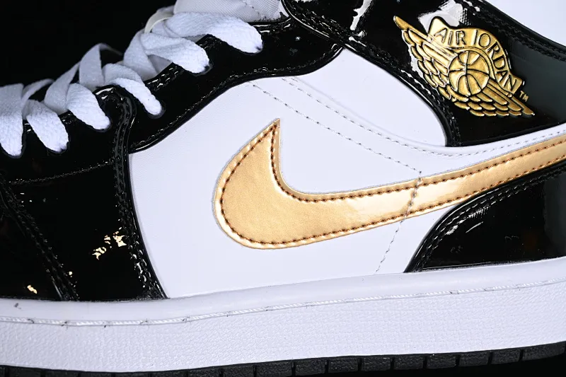 All categories Air Jordan Jordan series basketball shoes Air Jordan 1 Mid Air Jordan 1 Mid SE AJ1 Joe 1 small black gold patent leather mid-top basketball shoes 852542-007